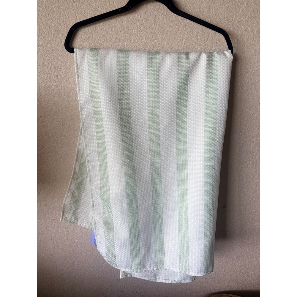 IZOD Sage Green White Striped Shower Curtain‎ Waffle Weave Linens 100 x 60